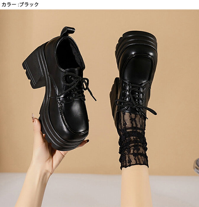 【7日内出荷】【10cmヒール】厚底オックスフォード シューズ レディース レースアップ  ハイヒール 超厚底 チャンキーヒール ボリュームソール プラットフォーム レースアップ 革靴 歩きやすい 疲れにくい 脚長 韓国 地雷系 学生 通勤 黒 茶色 オールシーズン