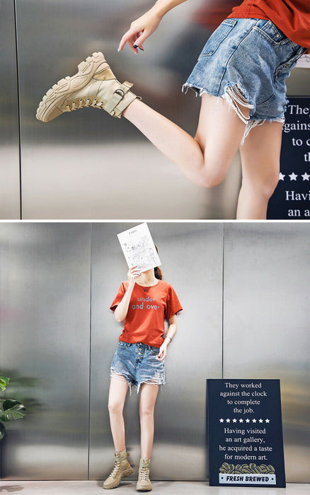 【7日内出荷】【4.5cmヒール】ショートブーツ レディース エンジニアブーツ レースアップ ブーツ 安定感 厚底  靴 カジュアル スポーツシューズ 韓国 原宿系 高校生 中学生 学生 通学 通勤 美脚 歩きやすい 疲れない 痛くない 大きいサイズ 22.5cm 23 23.5 24 24.5 25cm 裏起毛 秋 冬 黒 灰 ベージュ