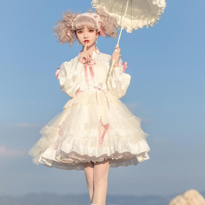 【7日内出荷】ロリータワンピース ワンピース ロリータドレス 長袖 全3色 lolita 甘ロリ リボン 上品 エレガント おしゃれ 原宿 ガーリー 可愛い 春秋冬