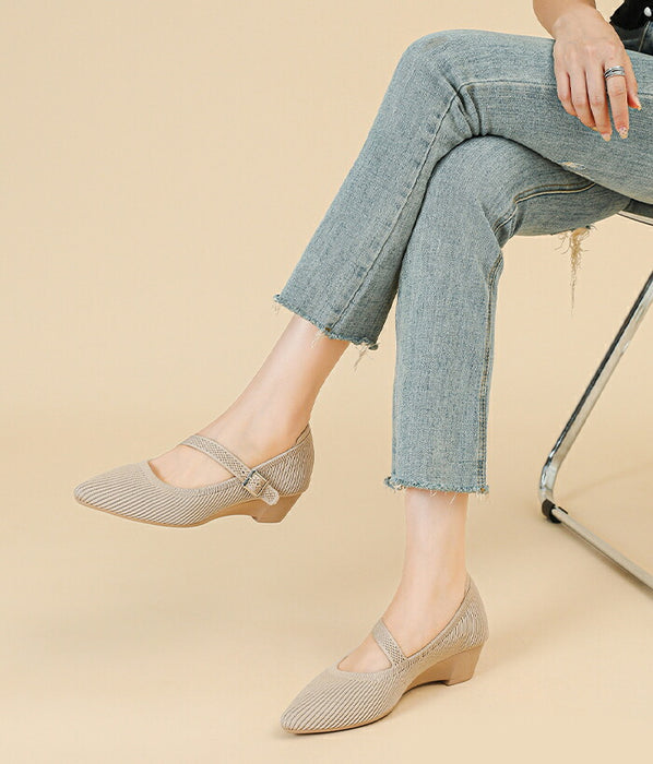 【7日内出荷】【3.5cmヒール】パンプス ニット メリージェーン レディース ストラップ ウェッジソール ローヒール 3.5cm スクエアトゥ 痛くない 歩きやすい 疲れない 柔らかい 脱げない 安定感 軽量 オフィス 通勤 フォーマル ママコーデ 小さいサイズ 春夏秋