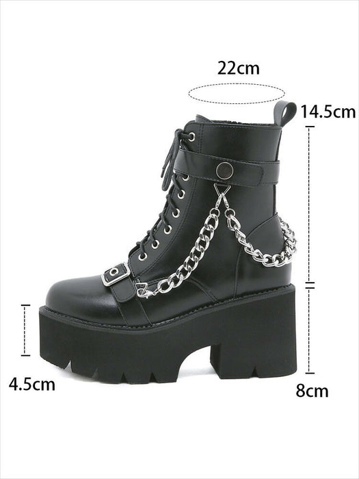 【7日内出荷】厚底 パンク風 ショートブーツ レディース ブーツ 太ヒール レースアップブーツ ヒール7.5cm 靴 編み上げブーツ カジュアル 日常 通勤 おしゃれ 痛くない 履きやすい 柔らかい ゆったり ダンスシューズ ラウンドトゥ きれいめ 人気 クール 大人 韓国 仕事 PU 合皮 細見え 黒