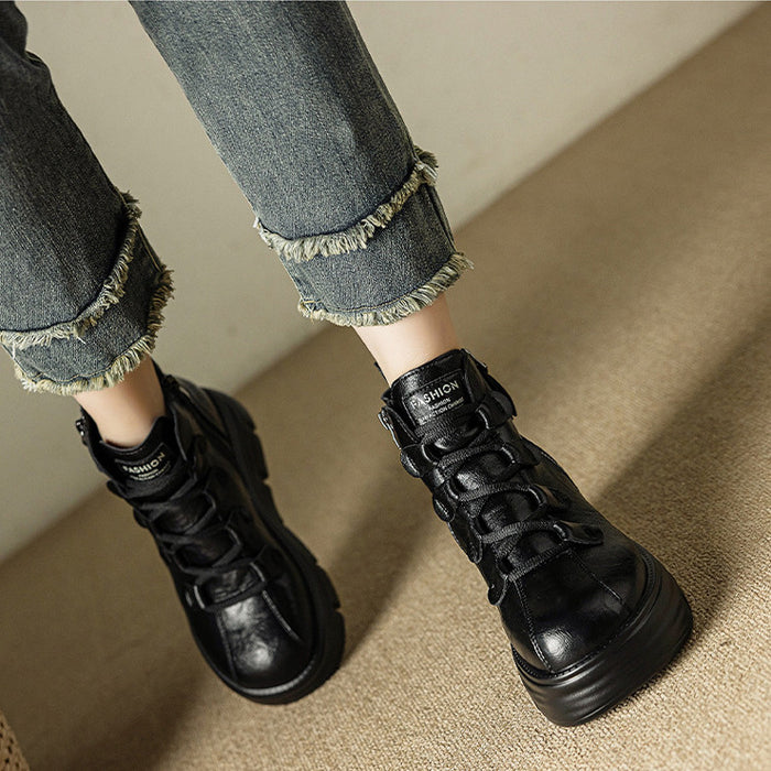 【7日内出荷】【8cm ヒール】厚底 ショートブーツ レディース ブーツ  ショート丈 PU レザーシューズ 2cmインソール 安定感 美脚 くつ 靴 通学 通勤 黒 ブラウン 裏起毛 春 秋 冬 サイドゴム ラウンドトゥ 厚底ブーツ おしゃれ 韓国 歩きやすい 疲れない 滑りにくい 大きいサイズ 22cm～25cm