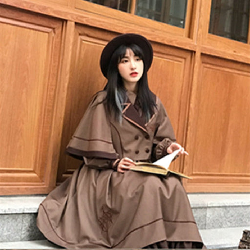 【7日内出荷】3点セット ロリータワンピース 長袖ワンピース ロリータドレス lolita マント付き ネクタイ付き 甘ロリ 可愛い 原宿 レディース ガーリー 春秋冬 S/M/L