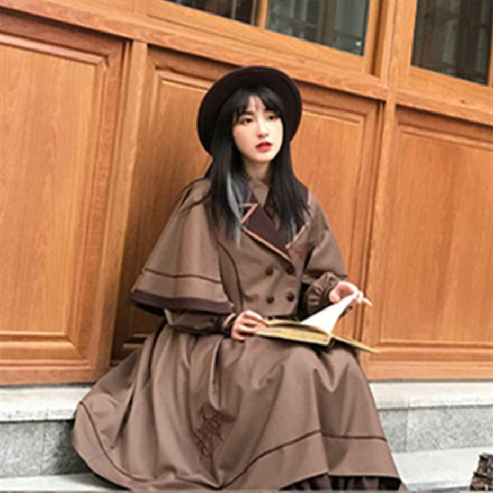 【7日内出荷】3点セット ロリータワンピース 長袖ワンピース ロリータドレス lolita マント付き ネクタイ付き 甘ロリ 可愛い 原宿 レディース ガーリー 春秋冬 S/M/L