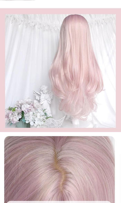 【7日内出荷】ロング ウィッグ フルウィッグ 前髪あり 三つ編み つけ毛 ロングカール 耐熱 自然 ピンクパープル系 コスプレ ゴスロリ ハーフアップ風 アレンジ可
