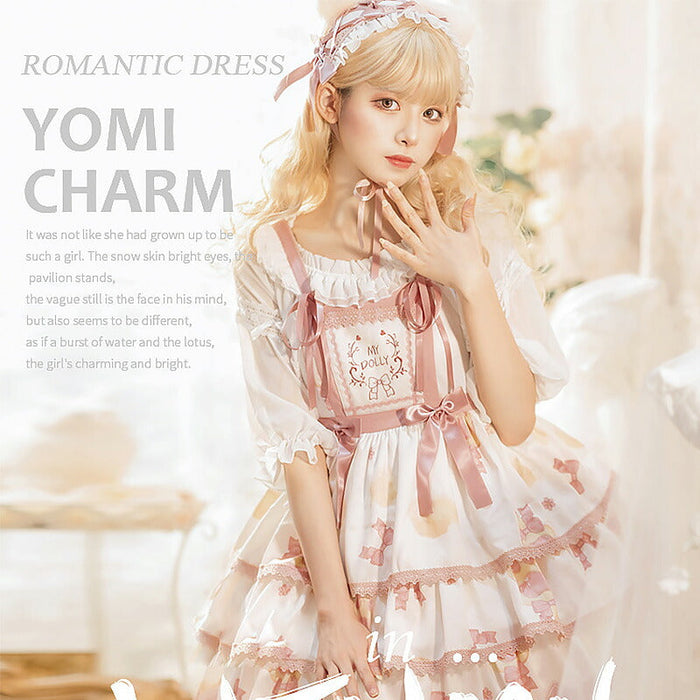 【7日内出荷】ロリータキャミワンピース ロリータ衣装 ロリータドレス lolita キャミワンピース 女の子 春 夏 猫元素 袖なし 甘ロリ jsk リボン レース 原宿 ガーリー 可愛い S/M/L/XL