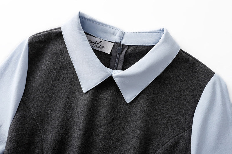 【7日内出荷】ワンピース ロングワンピース 切り替えワンピース Aライン ワンピ ロングワンピ ロング マキシワンピース 襟 無地 きれいめ シンプル マキシ レイヤード風 長袖 大きいサイズ 秋 冬