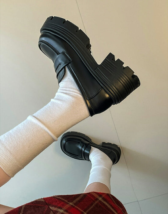 【7日内出荷】【7cmヒール】厚底ローファー レディース 7cmヒール コインローファー チャンキーソール ボリュームソール プラットフォーム 革靴 歩きやすい 疲れにくい 美脚 シューズ 脚長 韓国 ギャル プレッピー 学生 通学 制服コーデ ライブ 黒 白 オールシーズン