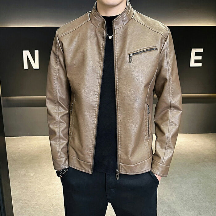 ライダース メンズ シングル バイクジャケット レザージャケット ライダースジャケット 革ジャン 革ジャケット 皮ジャン ジャンパー カジュアル 防寒 防風 秋冬 PUレザー 男性 男 服 通勤 普段着 大きいサイズ ブラック キャメル カーキ