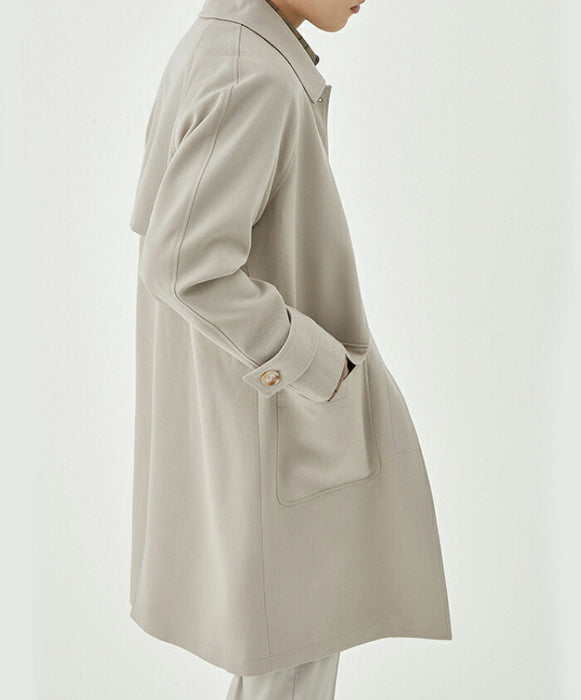 【M-2XL】ステンカラーコート メンズ ビジネス コート スプリングコート オーバーサイズ ビッグシルエット 薄手 ゆったり ロングコート アウター 仕事 カジュアル 通勤 通学 きれいめ シンプル 無地 韓国 ファッション 春服 秋服 黒 グレージュ