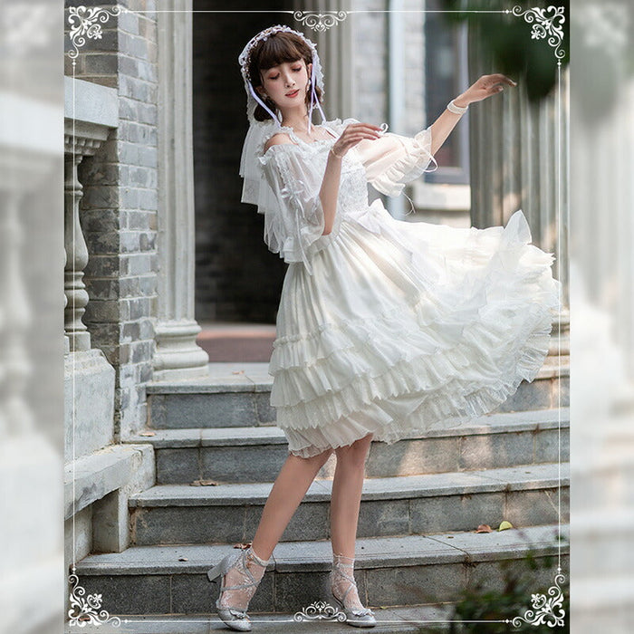 【7日内出荷】ロリータワンピース ウェディングドレス ジャンパースカート ブライダル ロリータ衣装 花嫁 純白ドレス lolita 吊りワンピ 女の子 春夏秋 甘ロリ jsk ゴシック レース コスチューム ゴスロリ イベント コスプレ 原宿 ガーリー 可愛い S/M/L/XL