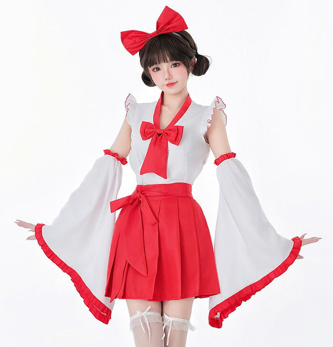 【7日内出荷】【5点セット】赤スカート 巫女 リボン コスプレ 衣装 巫女コスプレ 和服 着物 花魁 メイド服 ハロウィン衣装 ハロウィンコスプレ ハロウィン仮装 仮装 衣装 セクシー レディース 大人 女性用 こすぷれ コス 振袖 白 赤 可愛い
