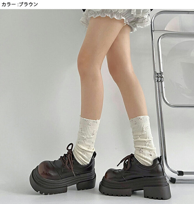 【7日内出荷】【7cmヒール】厚底オックスフォードシューズ レディース 厚底7cmヒール おでこ靴 レースアップ エナメル 合皮 チャンキーソール ボリューム スニーカー 歩きやすい 疲れない 美脚 脚長 身長アップ マニッシュ シューズ 中学 高校 学生 通学 黒 茶色 秋冬