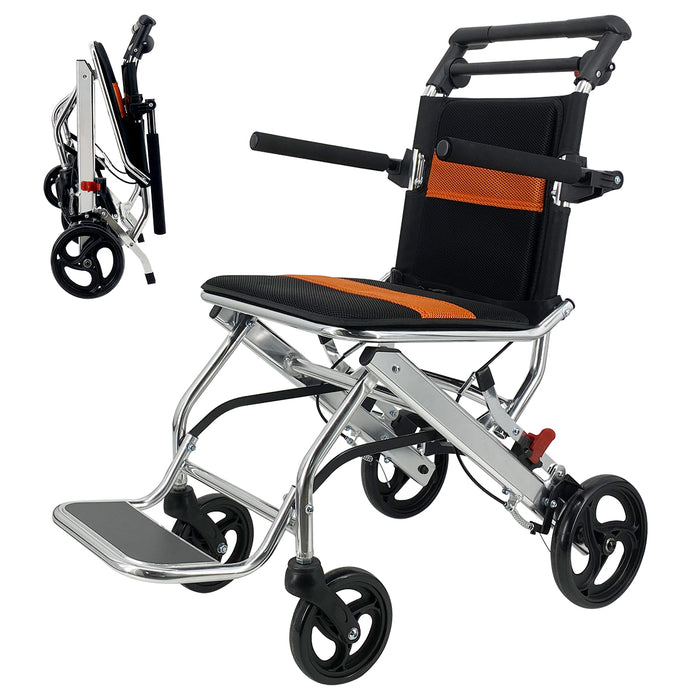 RAKU 車椅子 介助型 折りたたみ式 持ち運び易い 軽量アルミ製 外出/旅行に適用 介助ブレーキ 収納バッグ付き　コンパクト お年寄り 介護用 移動サポート　簡易式 ノーパンクタイヤ