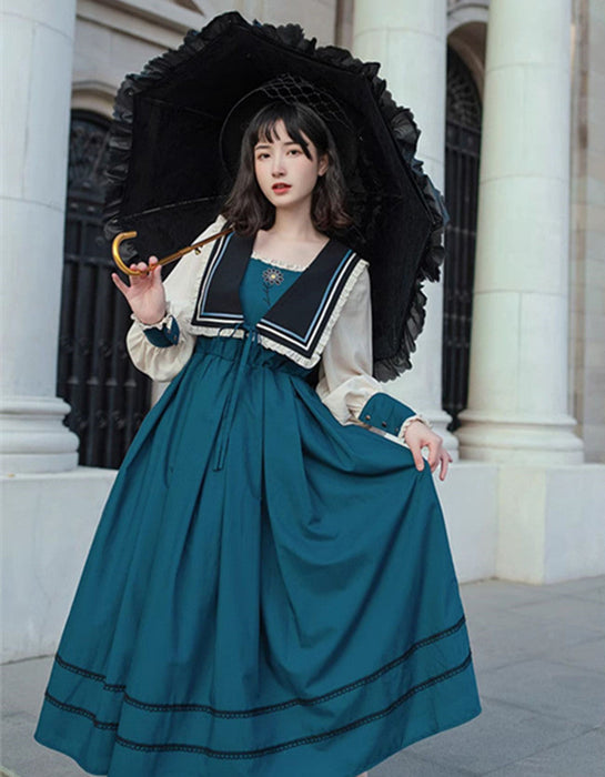 【7日内出荷】ロリータ服 ロリータファッションドレスワンピース 春夏 春秋 フレア ロング 長袖 ワンピース 制服 ドレス ロング スカート 大正ロマン ロリータ ゴシック ロリ 衣装 撮影 姫