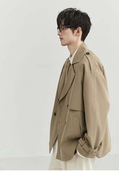 【M-3XL】トレンチコート メンズ ショート丈 ジャケット アウター オーバーサイズ ビッグシルエット ゆったり ダブルブレスト ライトアウター スプリングコート カジュアル 韓国 ファッション おしゃれ 通勤 通学 春 秋 服 黒 ベージュ 大きいサイズ
