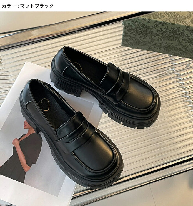 【7日内出荷】【7cmヒール】厚底ローファー レディース 7cmヒール コインローファー チャンキーソール ボリュームソール プラットフォーム 革靴 歩きやすい 疲れにくい 美脚 シューズ 脚長 韓国 ギャル プレッピー 学生 通学 制服コーデ ライブ 黒 白 オールシーズン
