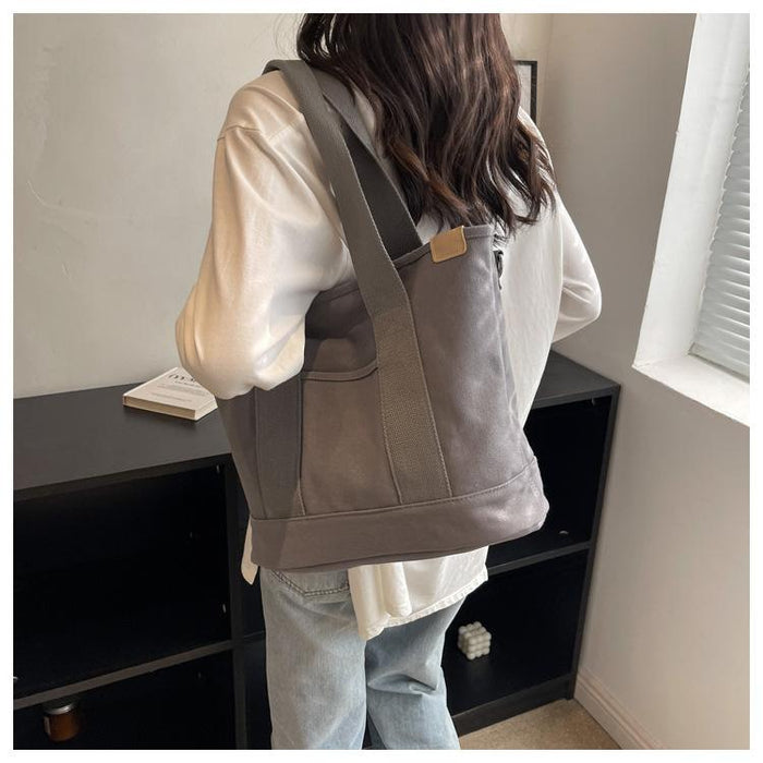 【7日内出荷】レディース トートバッグ 帆布キャンバス A4対応 大容量 斜め掛け 軽量 ファスナー付き 無地 シンプル おしゃれ マザーズバッグ 通勤 通学