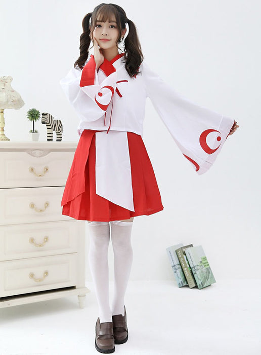 【7日内出荷】【3点セット】巫女 コスプレ 衣装 巫女服 巫女さん 巫女衣装 赤いみこ 上下セット 和服 着物 花魁 メイド服 振袖 袴風 プリーツ スカート 和風コスプレ 和装 コスプレ メイド服 メイドコスプレ 大人用 セクシー コスチューム 可愛い 女性 レディース 制服 変装