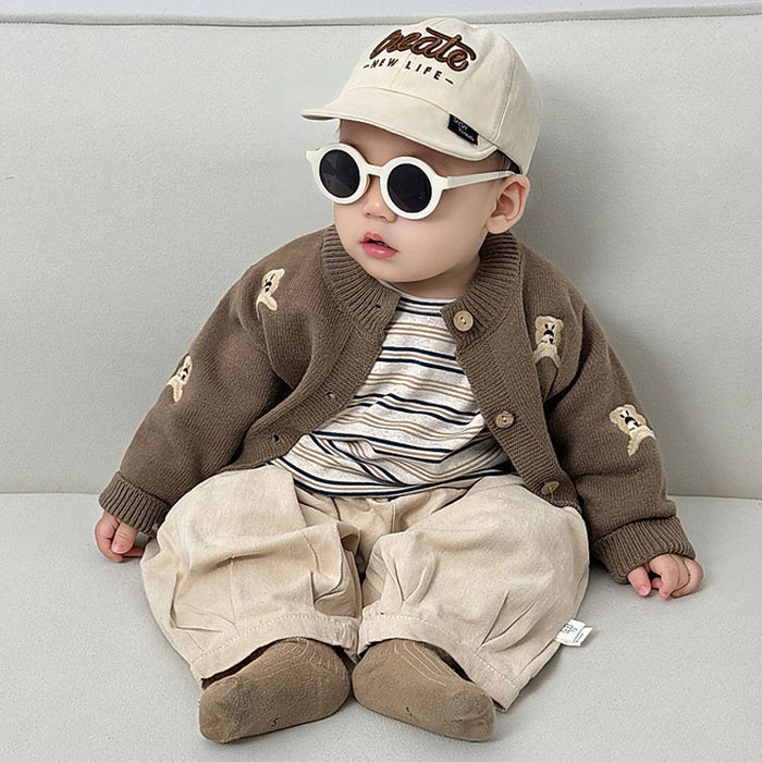 【7日内出荷】ベビー服 くま柄 カーディガン ニット トップス コート キッズ服  赤ちゃん 子供服 厚手 長袖 赤ちゃん 子供 ジャケット 羽織 重ね着 子供 秋 冬 カジュアル ナチュラル おしゃれ  重ね着 パーカー 出産祝い ギフト プレゼント 防寒