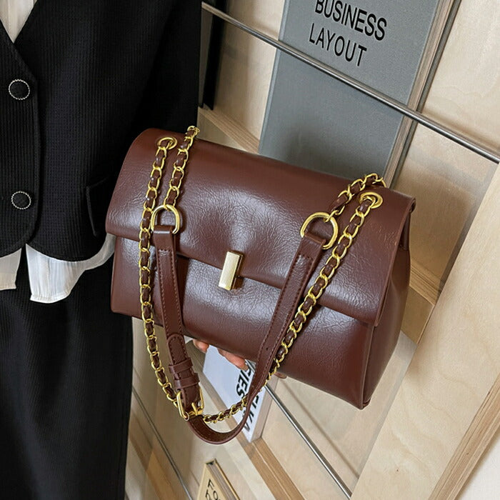 【2WAY】ショルダーバッグ チェーンバッグ レディース 斜めがけ 肩掛け 手提げ 大容量 ボストンバッグ PUバッグ コンパクト 柔らか ハンドバッグ 高校 通勤バッグ お仕事バッグ 通学カバン 女子 大人可愛い きれいめ プレゼント