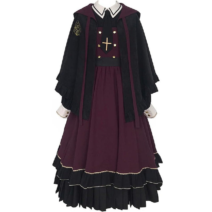 【7日内出荷】3点セット ロリータワンピース 長袖 洋服 コスプレ ゴスロリ 魔法使い かわいい姫 ガールズ Lolita ロリータ服 ゴシック リボン ファション お嬢様 キュート ドレス イベント パーティー 衣装 撮影