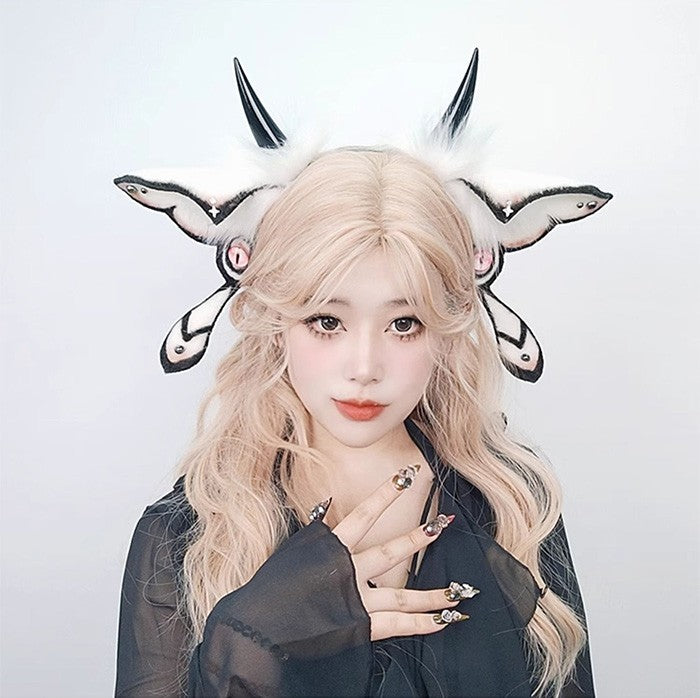 【7日内出荷】カチューシャ ハロウィン 仮装 悪魔 ヴィラン デビル ホワイト ブラック コスプレ用 ヘッドドレス フェイクファー製 ヘアアクセサリー ふわふわ 耳飾り かわいい セクシー 可愛いコスプレ 小物 撮影 グッズ レディース 大人 女性 ハロウィン コスチューム mj001lc
