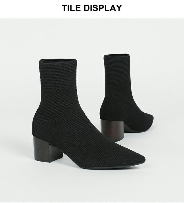 【7日内出荷】【5.5cmヒール】ソックスショートブーツ レディース 歩きやすい ソックスブーツ ニットブーツ ストレッチ 美脚 ミドルヒール チャンキーヒール 太めヒール ポインテッドトゥ 疲れない 軽量 柔らかい オフィス 通勤 きれいめ 秋冬 春 30代 40代