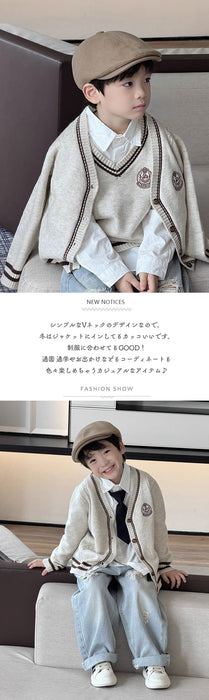 【7日内出荷】キッズ スクール カーディガン ニット ベスト フォーマル 長袖 男の子 女の子 スウェットカーディガン ベビー vネック セーター 子供 アウター 前開き 薄手 羽織り 上着 小学生 重ね着 スクールベスト  発表会 韓国 おしゃれ 通園 通学 春 秋