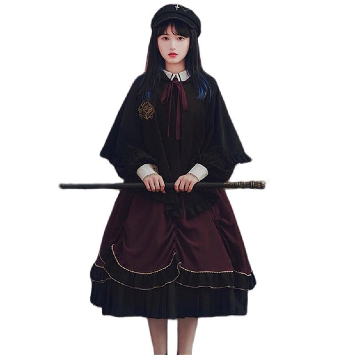 【7日内出荷】3点セット ロリータワンピース 長袖 洋服 コスプレ ゴスロリ 魔法使い かわいい姫 ガールズ Lolita ロリータ服 ゴシック リボン ファション お嬢様 キュート ドレス イベント パーティー 衣装 撮影