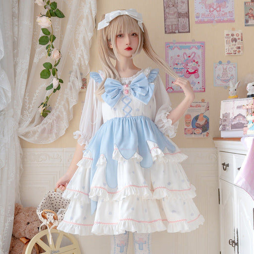 【7日内出荷】白桃のムース元素 ロリータキャミワンピース ロリータ衣装 ロリータドレス lolita キャミワンピース 袖なし 甘ロリ jsk リボン 原宿 ガーリー 可愛い 春 夏