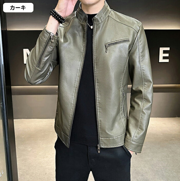 ライダース メンズ シングル バイクジャケット レザージャケット ライダースジャケット 革ジャン 革ジャケット 皮ジャン ジャンパー カジュアル 防寒 防風 秋冬 PUレザー 男性 男 服 通勤 普段着 大きいサイズ ブラック キャメル カーキ