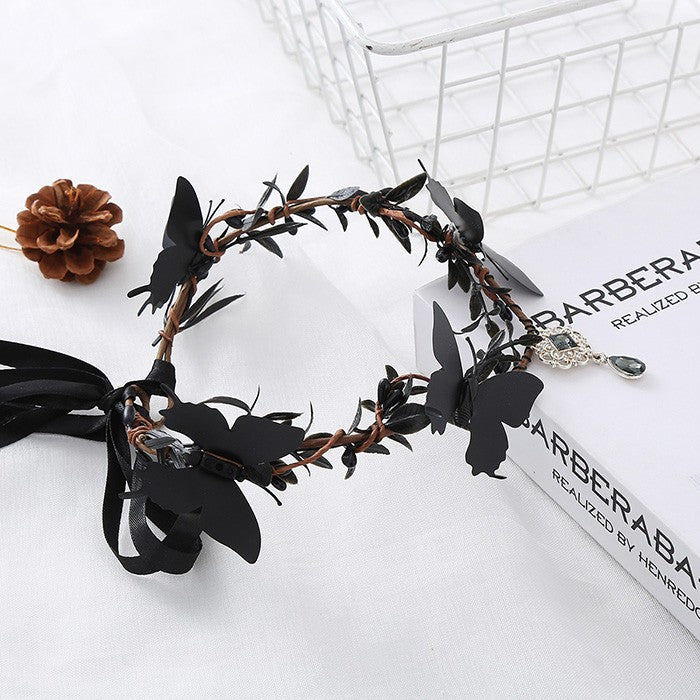 【7日内出荷】コスプレ ヘッドバンド ゴシック バタフライ ヴィンテージ風 レディース メンズ 男女通用 ヘッドアクセサリー 頭飾り ガーリー ダーク パーティー イベント ステージ 文化祭 学園祭 ハロウィン コスチューム ブラック 黒 mj004lc