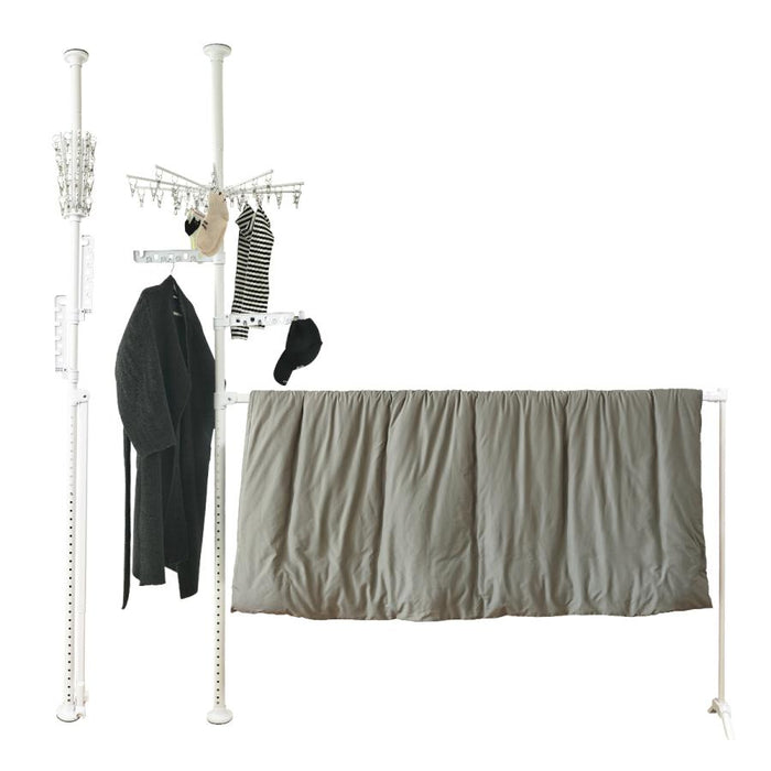 RAKU 物干しラック 突っ張り コーナーラック 高さ195~298cm対応 幅134~206cm 穴開け不要 簡単設置 大容量 ハンガー 洗濯ピンチ付き 耐荷重約90kg