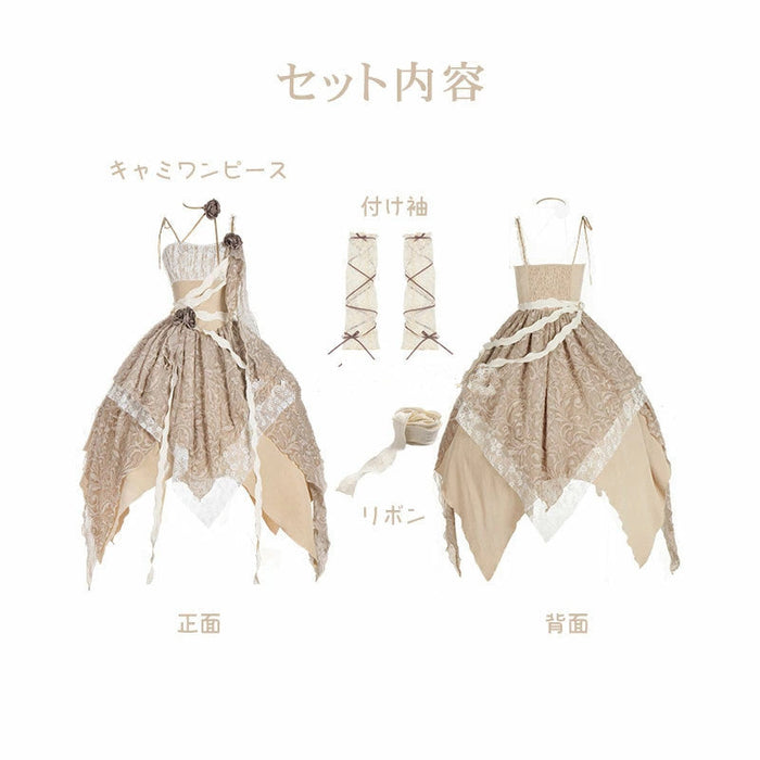 【7日内出荷】3点セット ロリータワンピース キャミワンピース ロリータ衣装 lolita jsk 全3色 不規則裾 付け袖付き 甘ロリ レース 原宿 可愛い ガーリー 春秋 S/M/L