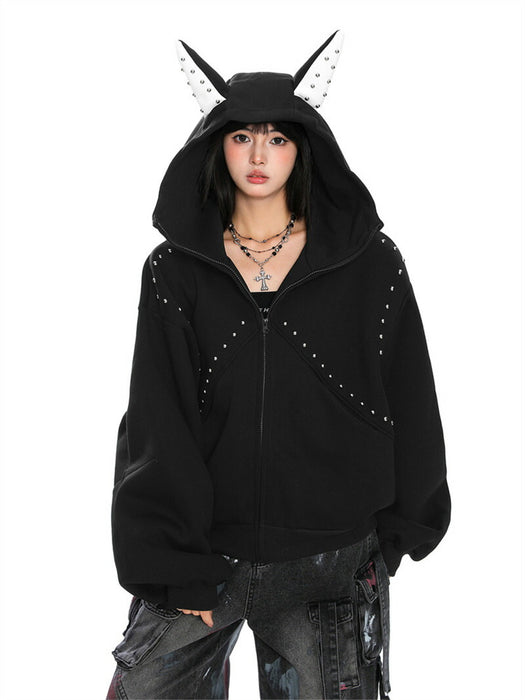 【7日内出荷】パーカー レディース オーバーサイズ 長袖パーカー うさ耳パーカー ウサギ耳 ウサ耳 原宿ファッション 個性派 デザイン ユニセックス オーバーサイズ