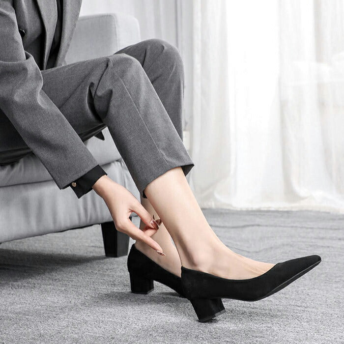 【7日内出荷】【5cmヒール 】パンプス 黒 スエード 痛くない 走れる 歩きやすい 疲れない 太ヒール ポインテッドトゥ レディース 就活 通勤 オフィス 冠婚葬祭 入学式 卒業式 立ち仕事 美脚 安定感 静音 3cm 5cm ローヒール ミドルヒール チャンキーヒール