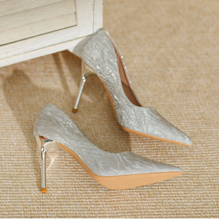 【7日内出荷】【5cm~9cmヒール】結婚式 パンプス 歩きやすい 疲れない キラキラ ラメ グリッター ポインテッドトゥ ピンヒール  ミドルヒール ハイヒール レディース パーティー お呼ばれ 二次会 ウェディング 花嫁 美脚 脚長 上品 シルバー ピンクゴールド