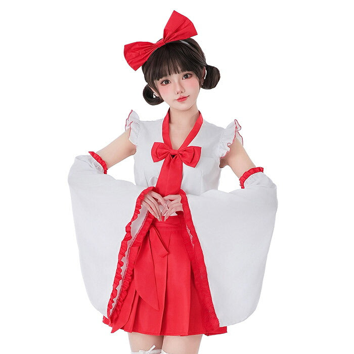 【7日内出荷】【5点セット】赤スカート 巫女 リボン コスプレ 衣装 巫女コスプレ 和服 着物 花魁 メイド服 ハロウィン衣装 ハロウィンコスプレ ハロウィン仮装 仮装 衣装 セクシー レディース 大人 女性用 こすぷれ コス 振袖 白 赤 可愛い