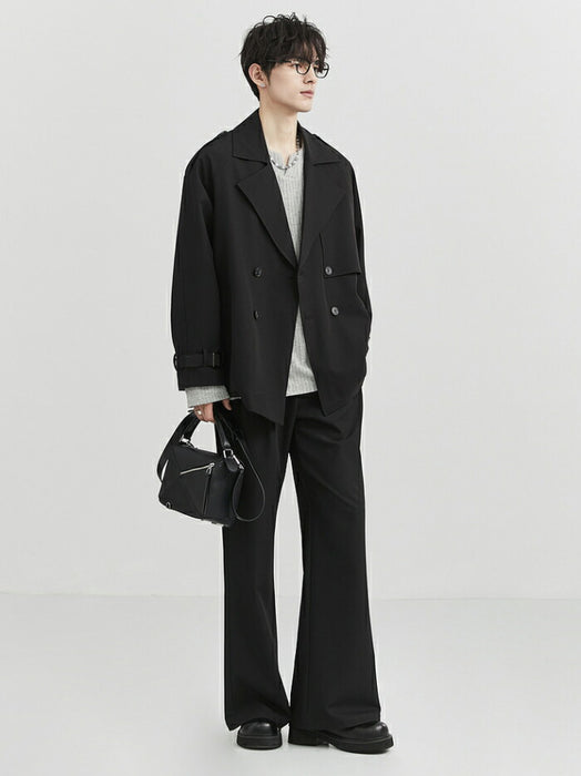 【M-3XL】トレンチコート メンズ ショート丈 ジャケット アウター オーバーサイズ ビッグシルエット ゆったり ダブルブレスト ライトアウター スプリングコート カジュアル 韓国 ファッション おしゃれ 通勤 通学 春 秋 服 黒 ベージュ 大きいサイズ