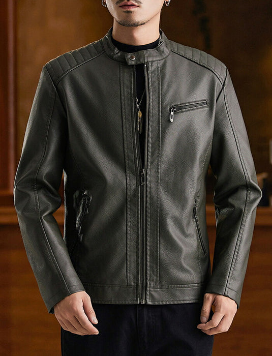 ライダース ジャケット メンズ PU レザージャケット バイクジャケット 裏起毛 フェイクレザー ブルゾン ライトアウター  防寒 保温 秋冬 ツーリング きれいめ カジュアル シンプル おしゃれ 大人 大きいサイズ ブラック グリーン ブラウン
