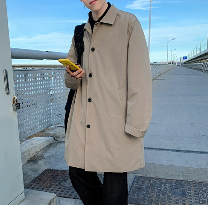 【S-3XL】ステンカラーコート メンズ  コート スプリングコート オーバーサイズ ビッグシルエット ゆったり 薄手 ライトアウター ロングコート ビジネス カジュアル 通勤 通学 シンプル 無地 韓国 おしゃれ 春 秋 服 黒 ベージュ 大きいサイズ
