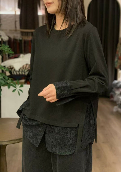 【7日内出荷】レイヤード ロンT レース 袖 裾 レースインナー トップス レディース レース レイヤードトップス 長袖 Tシャツ カットソー インナー チュニック 無地 透け 肌着 重ね着 きれいめ 大きいサイズ 体型カバー お尻が隠れる 厚手 白 黒 秋 冬