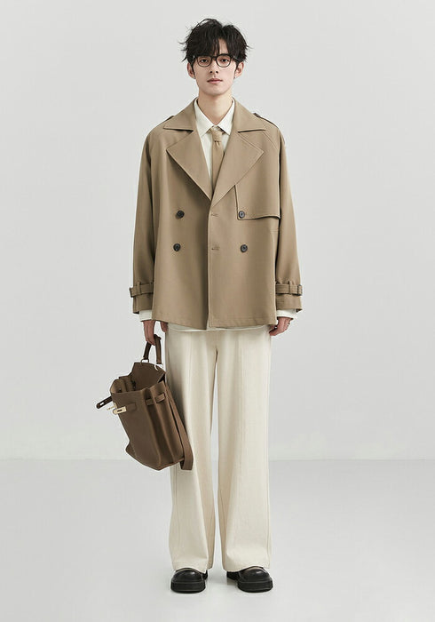 【M-3XL】トレンチコート メンズ ショート丈 ジャケット アウター オーバーサイズ ビッグシルエット ゆったり ダブルブレスト ライトアウター スプリングコート カジュアル 韓国 ファッション おしゃれ 通勤 通学 春 秋 服 黒 ベージュ 大きいサイズ