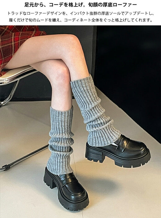 【7日内出荷】【7cmヒール】厚底ローファー レディース 7cmヒール コインローファー チャンキーソール ボリュームソール プラットフォーム 革靴 歩きやすい 疲れにくい 美脚 シューズ 脚長 韓国 ギャル プレッピー 学生 通学 制服コーデ ライブ 黒 白 オールシーズン