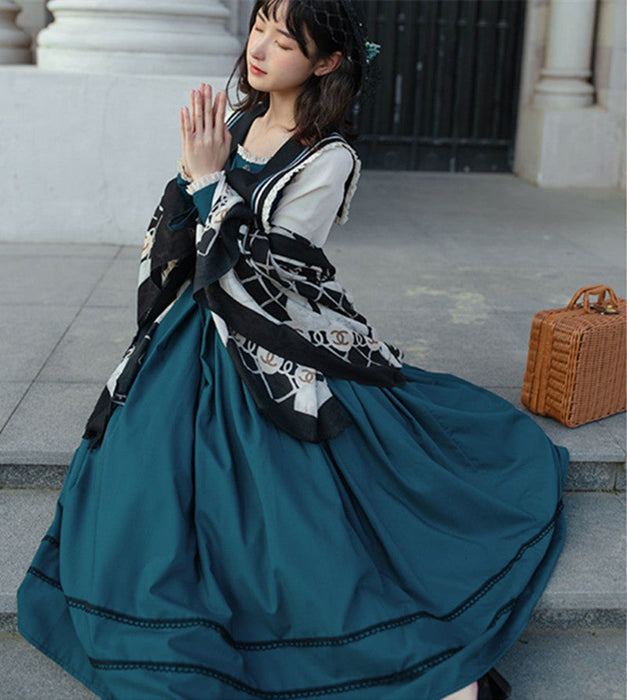 【7日内出荷】ロリータ服 ロリータファッションドレスワンピース 春夏 春秋 フレア ロング 長袖 ワンピース 制服 ドレス ロング スカート 大正ロマン ロリータ ゴシック ロリ 衣装 撮影 姫