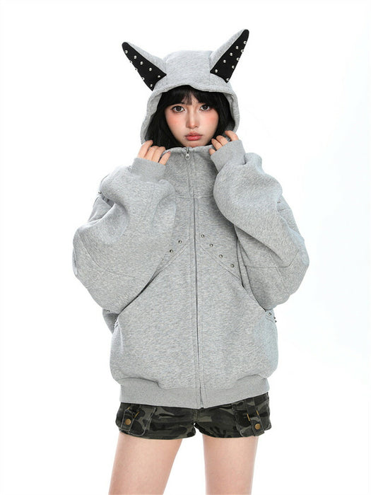 【7日内出荷】パーカー レディース オーバーサイズ 長袖パーカー うさ耳パーカー ウサギ耳 ウサ耳 原宿ファッション 個性派 デザイン ユニセックス オーバーサイズ