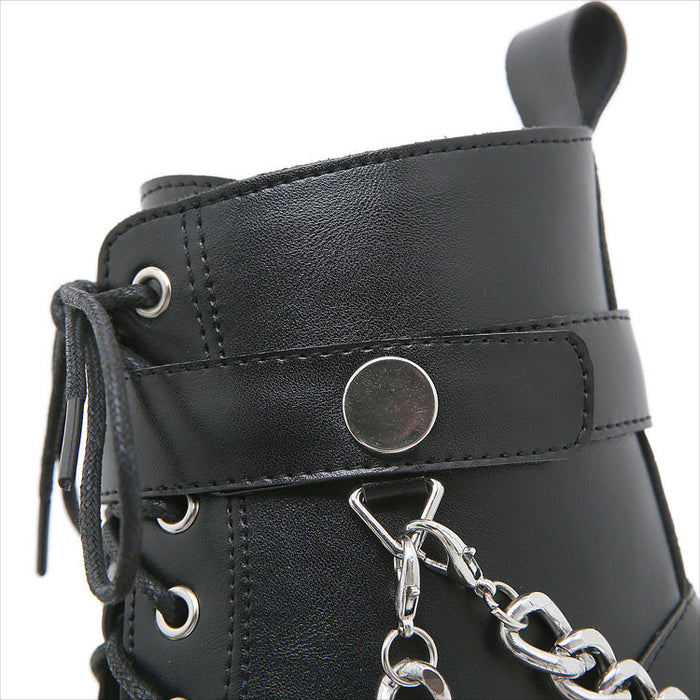 【7日内出荷】厚底 パンク風 ショートブーツ レディース ブーツ 太ヒール レースアップブーツ ヒール7.5cm 靴 編み上げブーツ カジュアル 日常 通勤 おしゃれ 痛くない 履きやすい 柔らかい ゆったり ダンスシューズ ラウンドトゥ きれいめ 人気 クール 大人 韓国 仕事 PU 合皮 細見え 黒