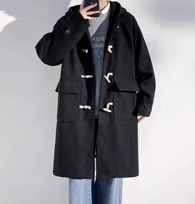 【7日内出荷】ダッフルコート スクールコート 学生 男子 メンズ 裏ボア ロング丈 フード付き アウター ジャケット スクールウェア 通学 制服 ダッフル コート 高校生 カジュアル ゆったり 体型カバー おしゃれ 暖かい 厚手 防寒 コート ブラック 黒