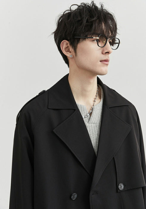 【M-3XL】トレンチコート メンズ ショート丈 ジャケット アウター オーバーサイズ ビッグシルエット ゆったり ダブルブレスト ライトアウター スプリングコート カジュアル 韓国 ファッション おしゃれ 通勤 通学 春 秋 服 黒 ベージュ 大きいサイズ